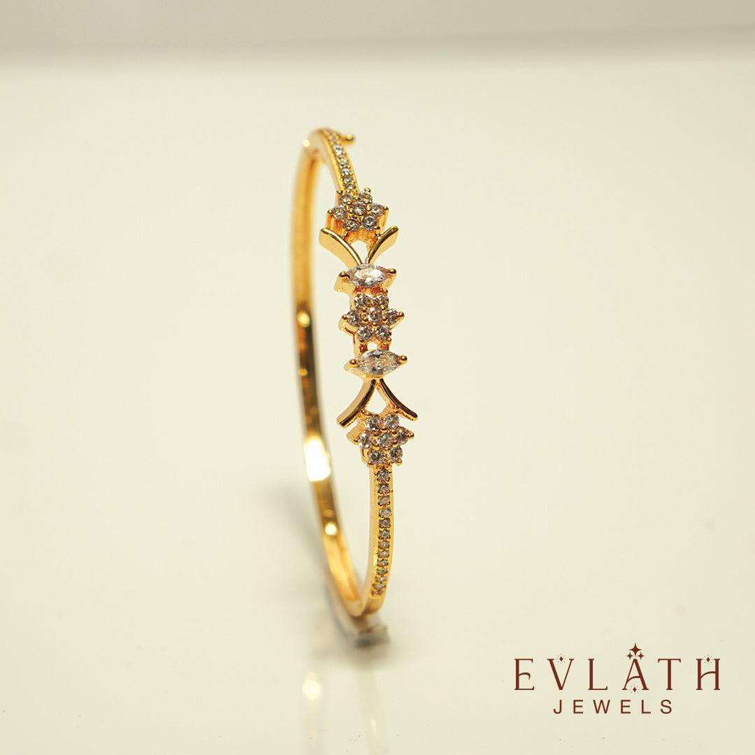 Premium Gold-Plated Bangles with White Stone Detailing, Adjustable Fit - Evlath Jewels